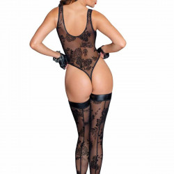 Боді Noir Handmade F242 Tulle body with patterned flock embroidery, M