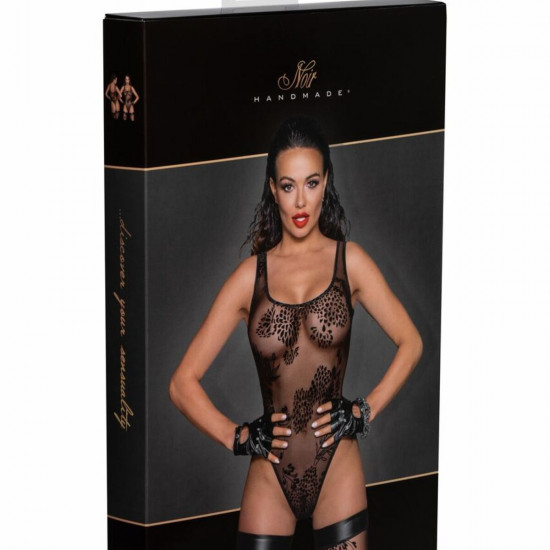 Боди Noir Handmade F242 Tulle body with patterned flock embroidery, XL