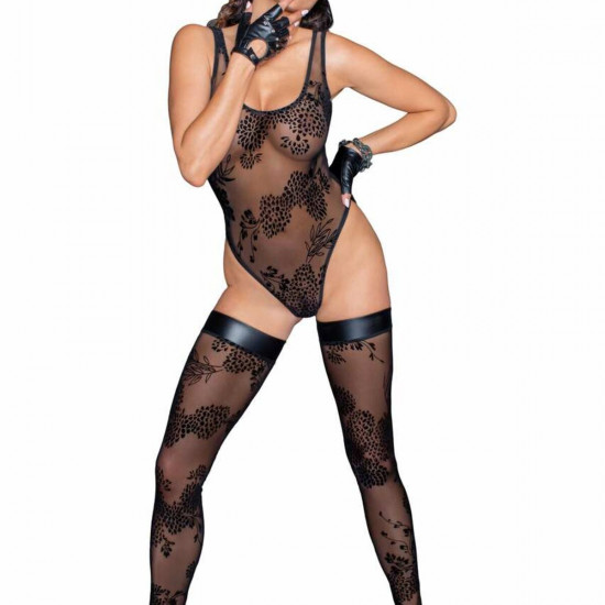 Боди Noir Handmade F242 Tulle body with patterned flock embroidery, XL