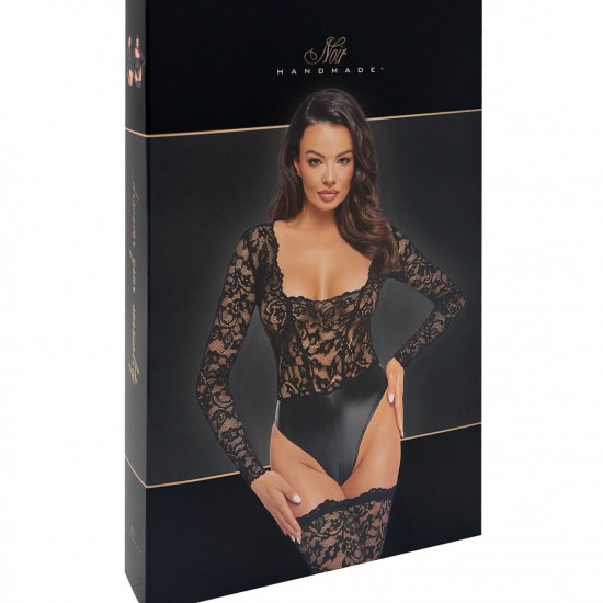 Боди Noir Handmade F296 Psyche, XL, кружево, длинный рукав, низ под латекс, с доступом
