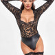 Боди Noir Handmade F296 Psyche, 3XL, кружево, длинный рукав, низ под латекс, с доступом