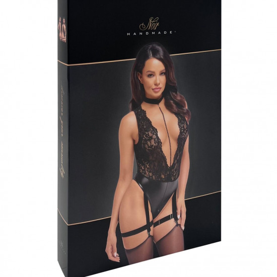 Боди Noir Handmade F297 Libido, XXL, черное, кружево, низ под латекс, открытый доступ, гартеры