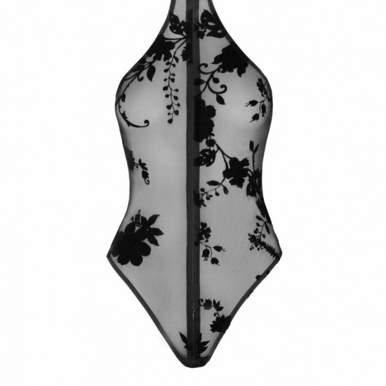 Боди Noir Handmade F314 Ego, L,  black, сетка, халтер, высокие вырезы, молния по всей длине