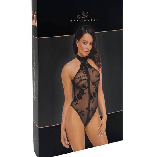 Боди Noir Handmade F314 Ego, XXL,  black, сетка, халтер, высокие вырезы,молния по всей длине