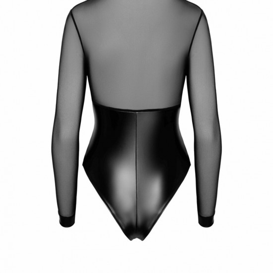 Боди Noir Handmade F321 Edge, XL, низ под латекс, верх сетка, молния на все тело, декор кольца
