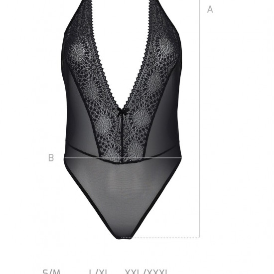 Боди Passion DROSERA BODY black, S/M, высокие вырезы, верх на завязках