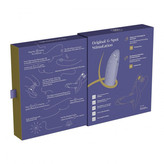 Вакуумный стимулятор для точки G и клитора с вибрацией Womanizer OG Lilac, 12 уровней, 3 режима