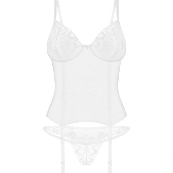 Корсет Obsessive Alissium corset & thong, M/L, гибкие косточки, открытая спина, стринги в комплекте