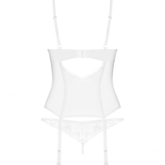 Корсет Obsessive Alissium corset & thong, XL/2XL, гибкие косточки, открытая спина, стринги в комплек