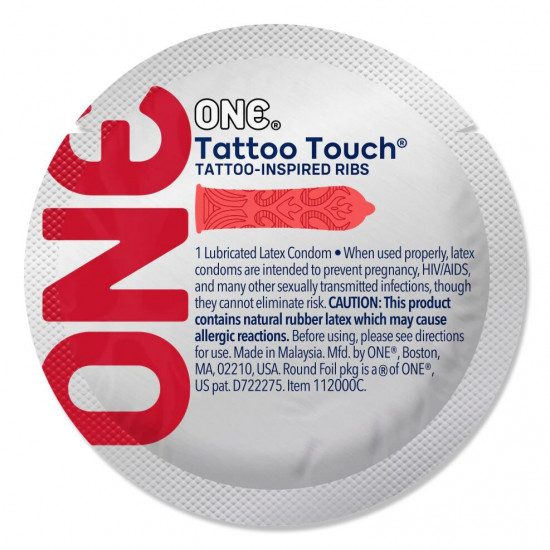 Набор презервативов ONE Tattoo Touch, 100 шт, с рельефом в виде тату, 3 разновидности, упаковка-тубус