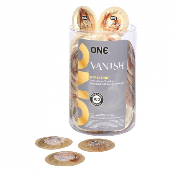 Набор презервативов ONE Vanish Hyperthin, 100 шт, ультратонкие, со смазкой, упаковка-тубус