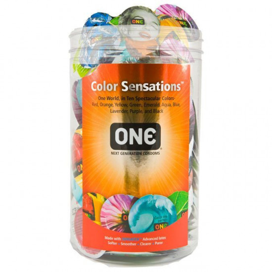 Набор презервативов ONE Color Sensations, 100 шт, цветные, 10 цветов, со смазкой, упаковка-тубус