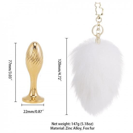 Металлическая анальная пробка Кроличий хвост LOCKINK SEVANDA White Bunny-Tail Anal Pear-shape Plug