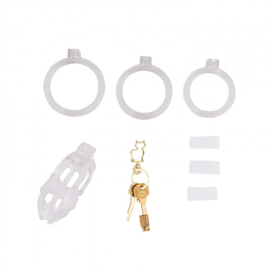 Клетка для пениса LOCKINK SEVANDA Plastic Penis Chastity Cage, прозрачная, 3 кольца разных размеров