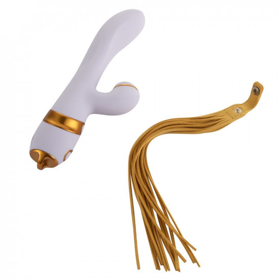 Вибратор-кролик с пульсацией и флоггером LOCKINK SEVANDA Whip Vibrating Massage Wand, бело-золотой