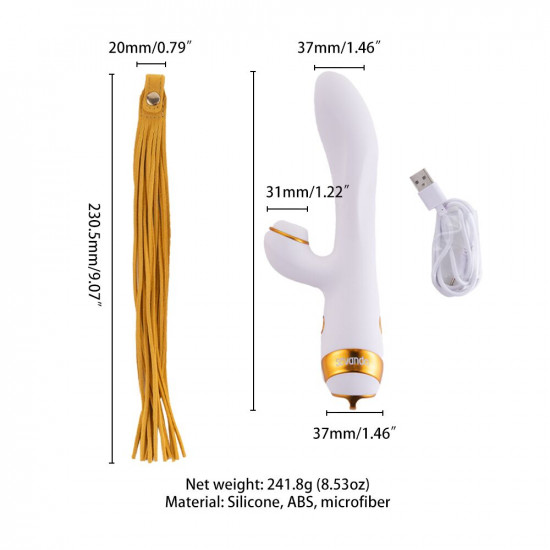 Вибратор-кролик с пульсацией и флоггером LOCKINK SEVANDA Whip Vibrating Massage Wand, бело-золотой