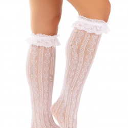 Гольфи ажурні Leg Avenue Sweetheart Ruffle Cuff Knee Highs, білі, малюнок-сердечка