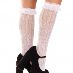 Гольфи ажурні Leg Avenue Sweetheart Ruffle Cuff Knee Highs, білі, малюнок-сердечка