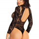 Боди Leg Avenue High neck lace bodysuit, One Size, черное, длинный рукав, стринги, цветочный рисунок
