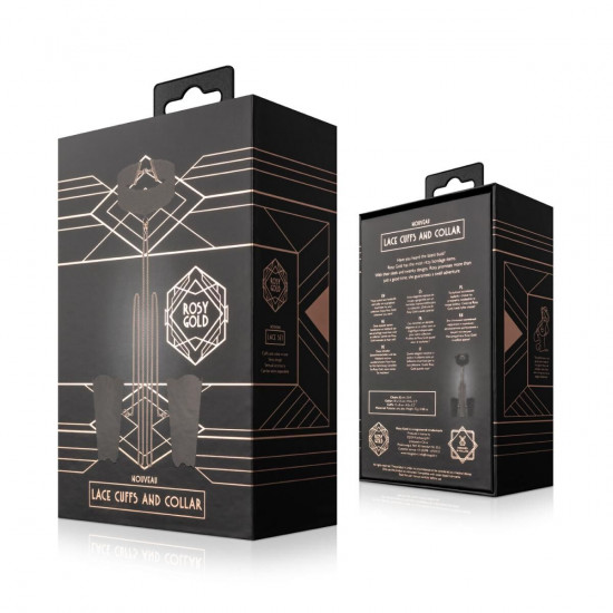 Кружевные наручники и воротник Rosy Gold - Lace Cuffs and Collar - Black