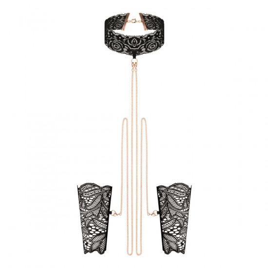 Кружевные наручники и воротник Rosy Gold - Lace Cuffs and Collar - Black