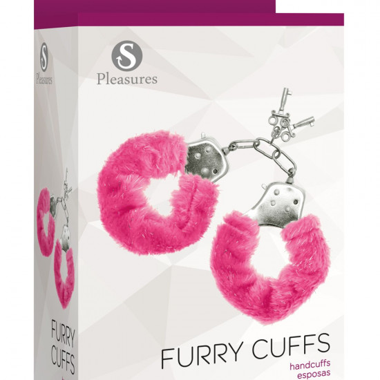 Наручники S Pleasures Furry Cuffs Pink з пухнастим оздобленням, 2 ключі в комплекті