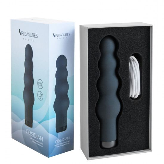 Вібратор S Pleasures Bullets Obsidian, чорний, у вигляді ряду кульок, 10 режимів, діаметр 4 см