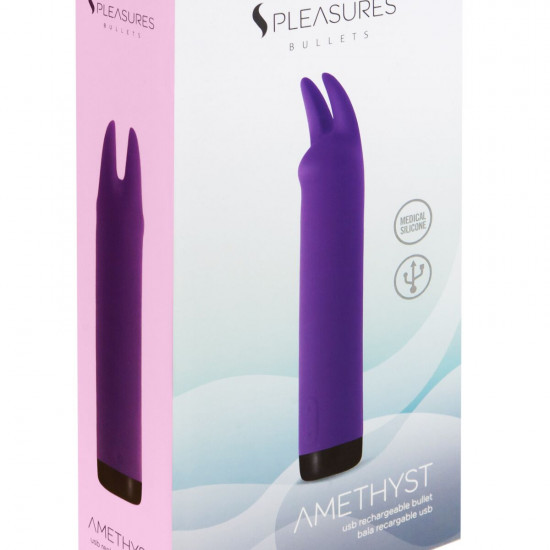 Вібратор S Pleasures Bullets Amethyst, фіолетовий, з двома відростками, 10 режимів, діаметр 2,8 см