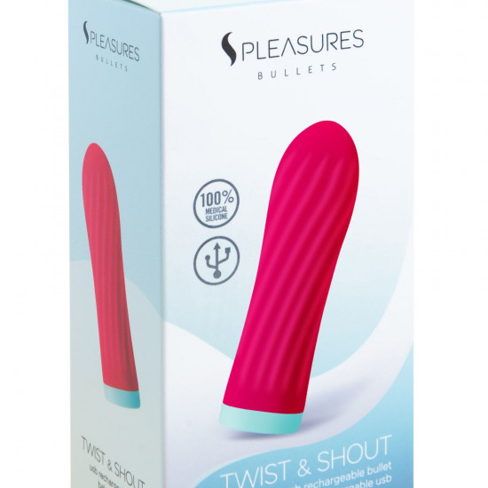 Віброкуля S Pleasures Bullets Twist & Shout Cerise, яскраво-рожева, ребриста поверхня, 10 режимів