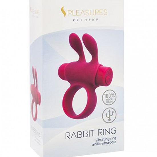 Ерекційне віброкільце S Pleasures Premium Rabbit Ring, рожеве, зі знімною віброкулею та вушками