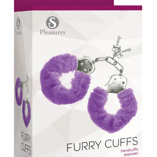 Наручники S Pleasures Furry Cuffs Purple з пухнастим оздобленням, 2 ключі в комплекті