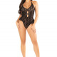 Боді Leg Avenue Lace Floral Lace Halter Teddy with Flutter Accent One Size, Black