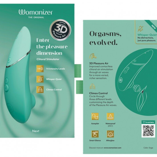 Вакуумний кліторальний стимулятор Womanizer Next Sage, 3D Pleasure Air, 14 рівнів інтенсивності