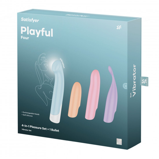 Набір 4-в-1 Satisfyer Playful Four, вібратор та 4 насадки, 12 режимів