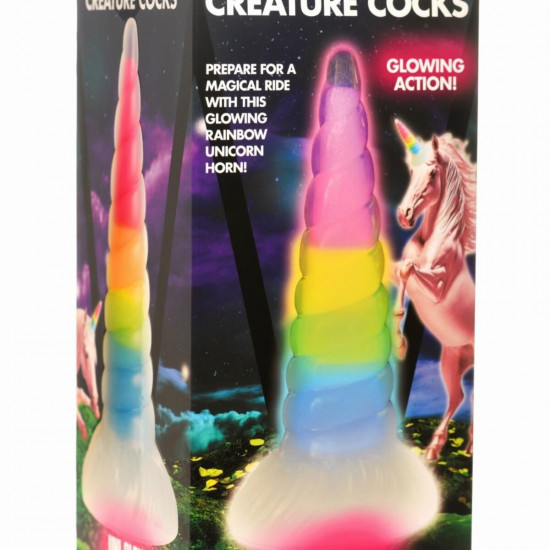 Фентезійний фалоімітатор Creature Cocks Luminescent Rainbow Silicone Dildo, світиться в темряві, 19,6 см
