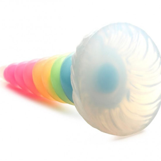 Фентезійний фалоімітатор Creature Cocks Luminescent Rainbow Silicone Dildo, світиться в темряві, 19,6 см