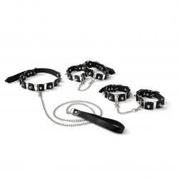 Бондажний набір: нашийник з повідцем, наручники та поножі Art of Sex - Cassandra, колір чорний