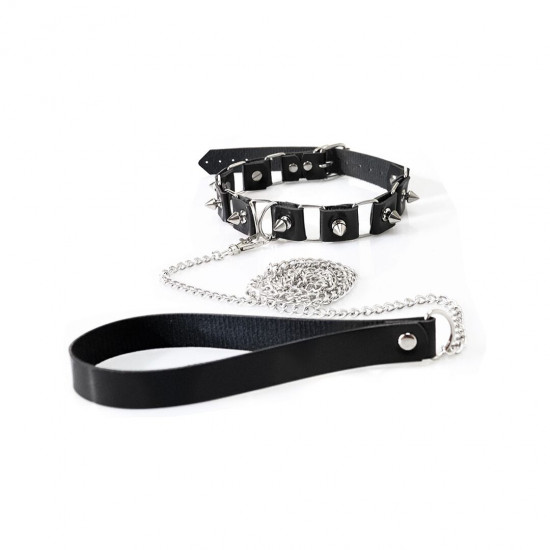 Бондажний набір: нашийник з повідцем, наручники та поножі Art of Sex - Cassandra, колір чорний