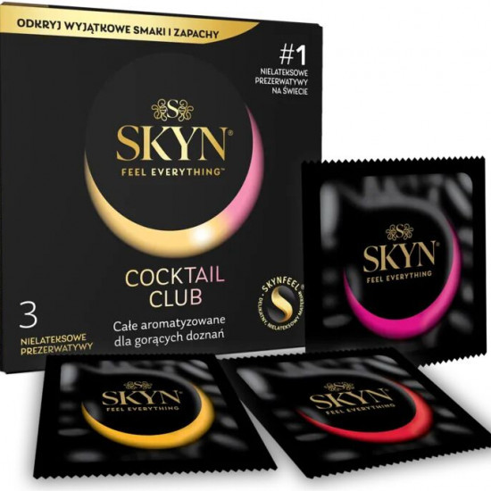 Презервативи SKYN Cocktail Club 3 шт, смаки Pina Colada, Cherry Sunrise та Passion Daiquiri