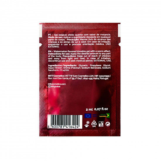 Пробник гелю для оральних пестощів з зігрівальним ефектом INTT Lick Me Kissable Gel Watermelon 2 мл