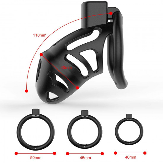 Клітка для пеніса LOCKINK SEVANDA Plastic Penis Chastity Cage, чорна, 3 кільця різних розмірів