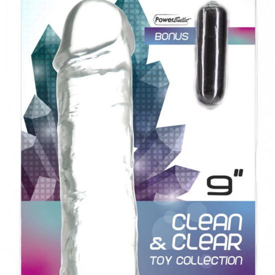 Прозорий фалоімітатор на присосці ADDICTION Vertical Dong 9″, віброкуля в подарунок