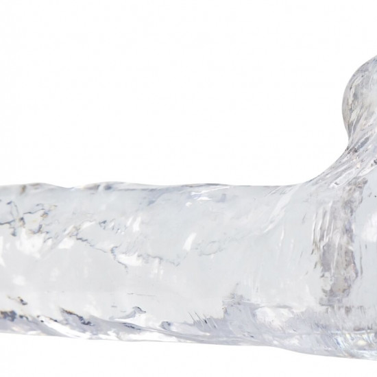 Прозорий фалоімітатор на присосці ADDICTION — Clear Dildo with Balls 8″, віброкуля в подарунок