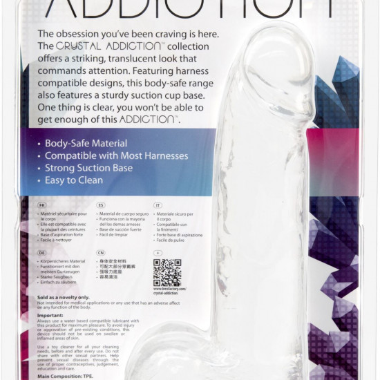 Прозорий фалоімітатор на присосці ADDICTION — Clear Dildo with Balls 8″, віброкуля в подарунок