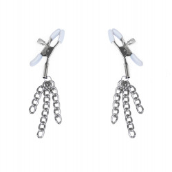 Затискачі для сосків з пензликами Feral Feelings - Nipple clamps Tassels, срібло/білий