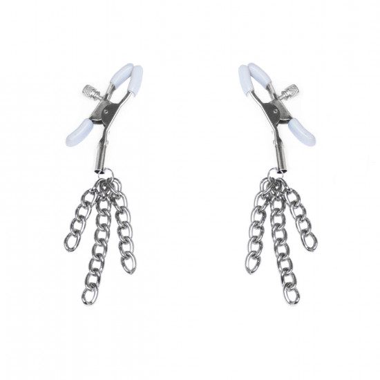 Зажимы для сосков с кисточками Feral Feelings - Nipple clamps Tassels, серебро/белый