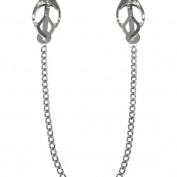 Затискачі для сосків з ланцюжком Feral Feelings - Clover nipple clamps, срібло/білий