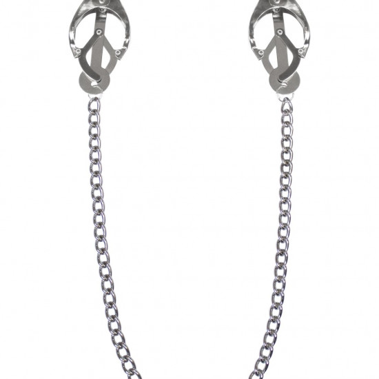 Зажимы для сосков с цепочкой Feral Feelings - Clover nipple clamps, серебро/белый